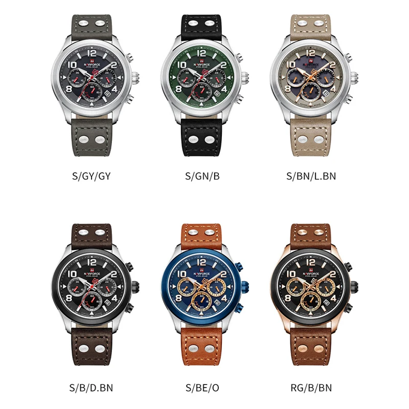 NAVIFORCE orologio meccanico automatico da uomo stile retrò 5ATM lancette luminose impermeabili cinturino in pelle LED orologio da polso casual da lavoro