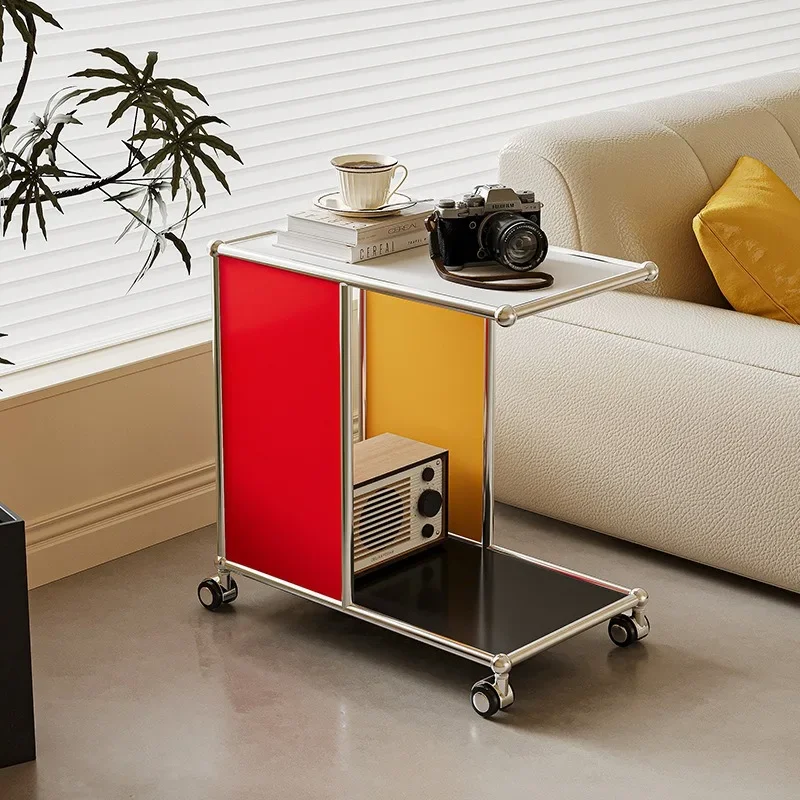 Stainless steel dopamine sofa side few trolley storage rack medieval movable side cabinet coffee table
