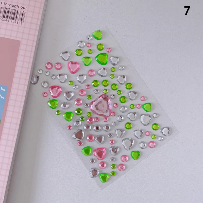 1 Sheet 3D Heart Shape Sticker Acrylic Crystal Children's Stickers Simulation Diamond Pearl Photo Album Decoration Stickers