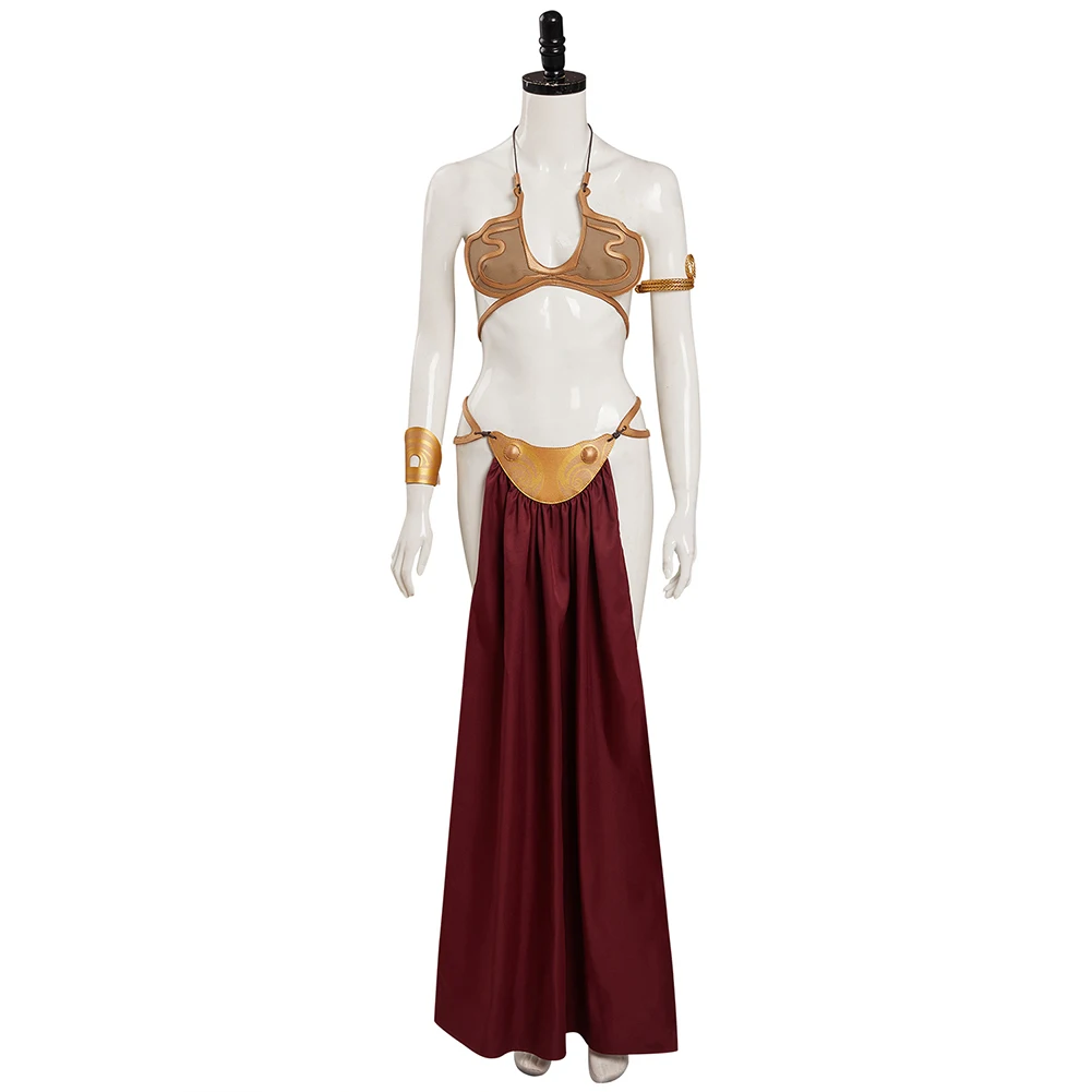 Princess Leia Cosplay Fantasy Slave Dress Wig Women Movie Space Battle Costume Disguise Adult Halloween Roleplay Party Outfits