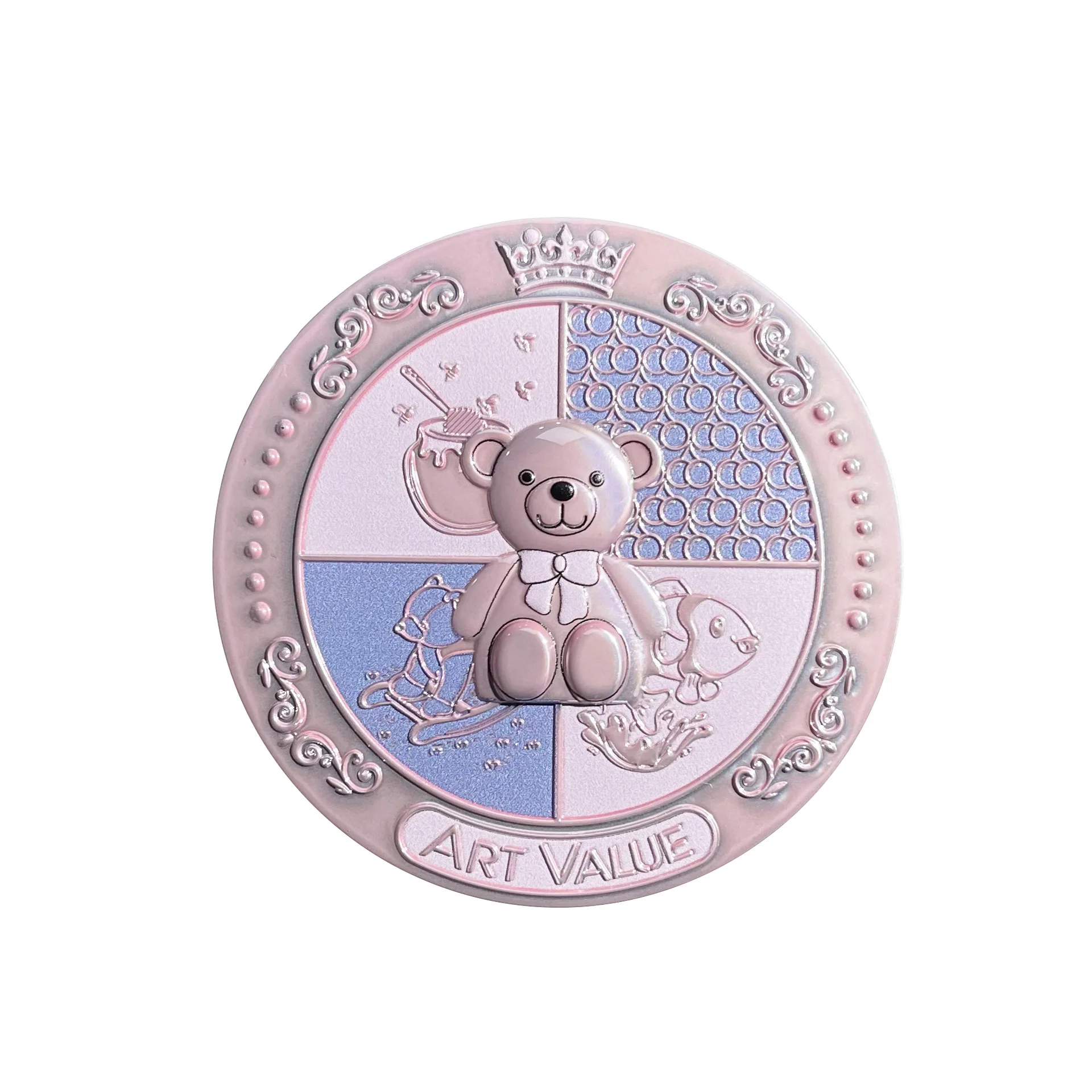 Bear Knight Fard in polvere a tre colori Piatto rosso Delicato a lunga durata Impermeabile Trucco naturale Effetto Trucco Fard Pesca