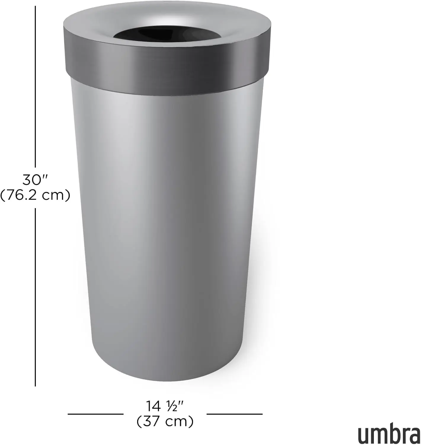

Vento Kitchen Trash Can With Open Top, Large 16-Gallon (62 L) Capacity, Grey
