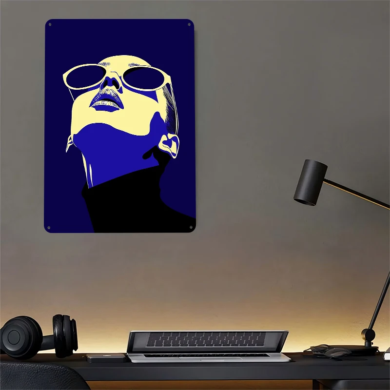 Woman in Sunglasses Metal Poster Wall Art Retro Vintage Metal Signs for Man Cave Decoration Garage Accessories House Interior view 4