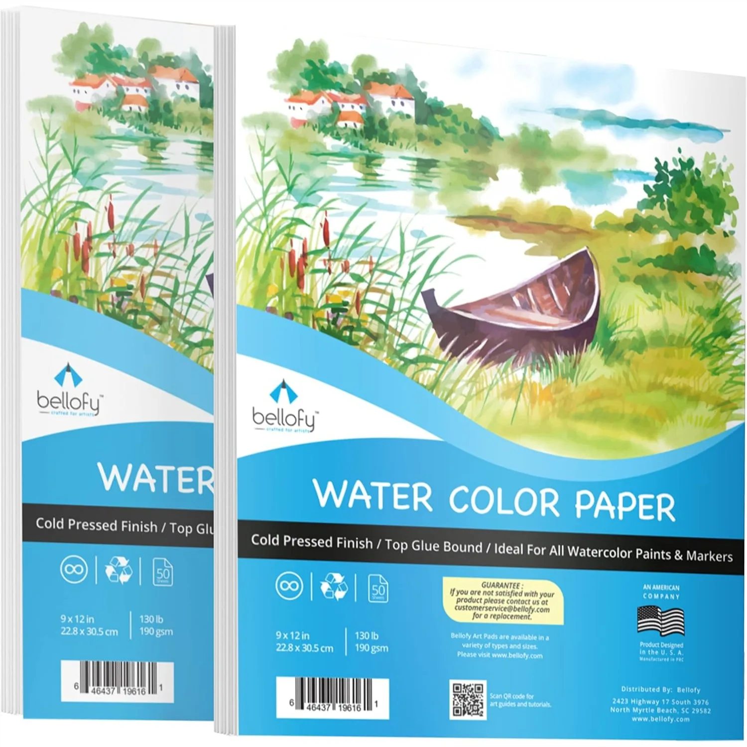 

Watercolor Paper Pad 2-Pack, 100 Sheets 9x12 Inch, 190 GSM Cold Pressed for Painting and Sketching