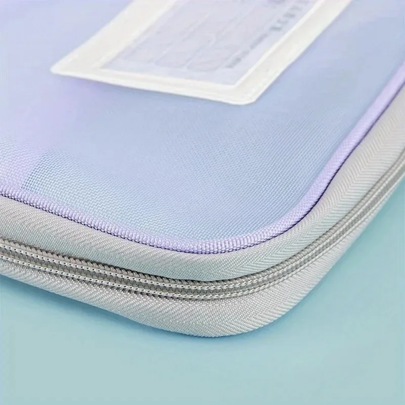 A4 Zipper File Bag Nylon Documents Storage Three Layers Thick Mesh Fabric Transparent Pouch for Books Office Students Supplies image 4
