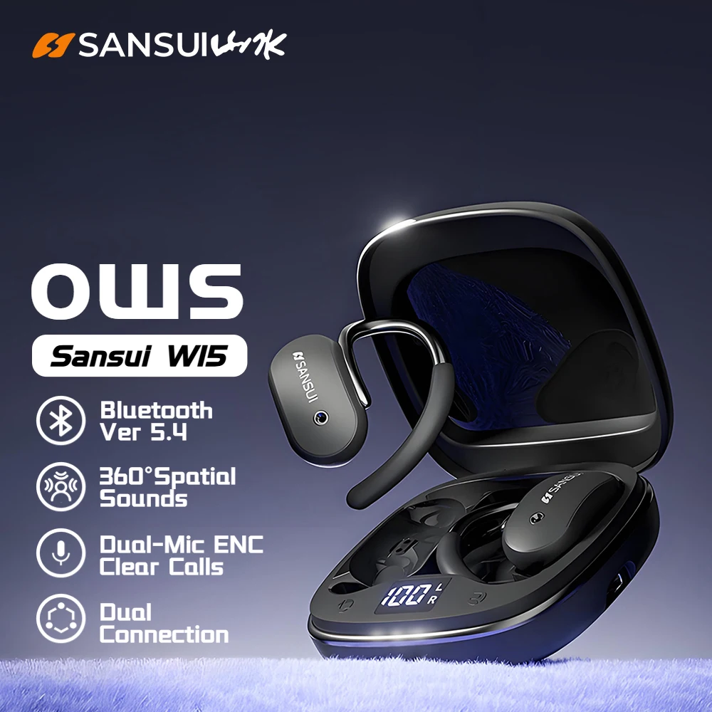 

Sansui W15 Open Ear Bluetooth 5.4 Earbuds ENC Noise Cancelling Bluetooth Headphone Sports Wireless Earphones Dual Connection