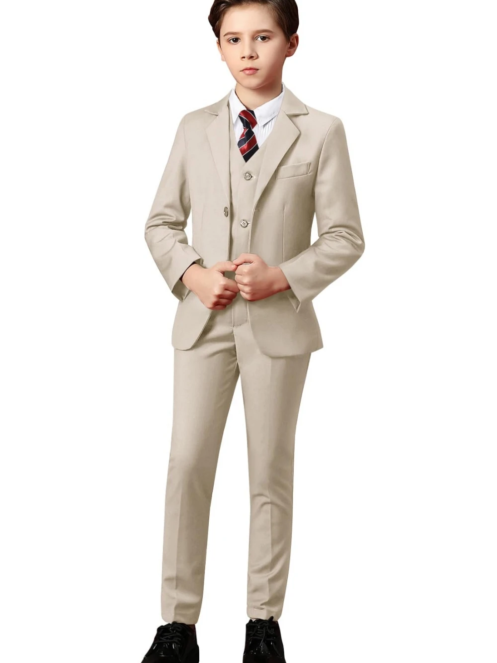 Txjojn الأولاد الصلبة البدلة مجموعة 3 قطع مثالية للحفلات الذكية أنيقة محززة التلبيب الاطفال الدعاوى خاتم الزواج حامل الزي 2-20T #3