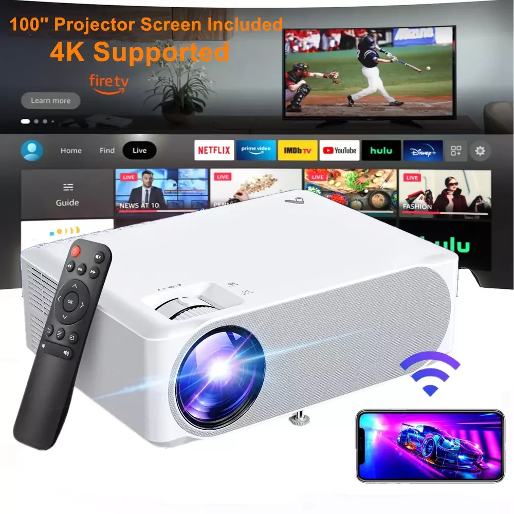 Projector 22000 Lumens 4K 1080P FHD 5G WiFi LED Movie Video Home Theater HDMI AV