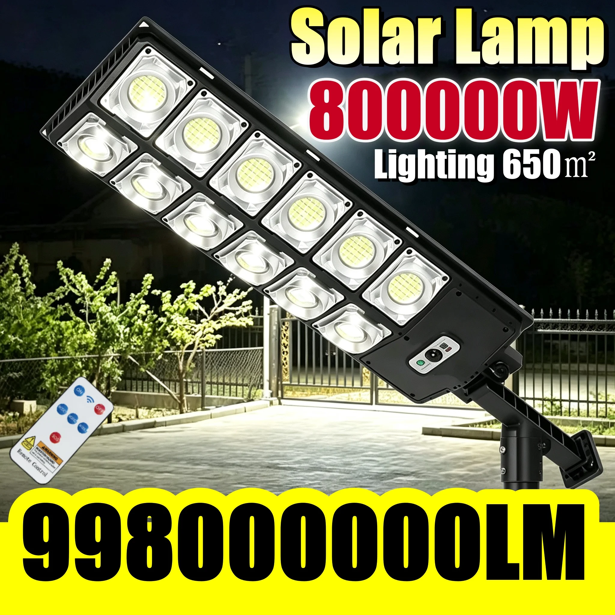 IR Sensor Solar Street Light 800000W LED Solar Lamp With Remote Control IP65 Waterproof Outdoor Solar Light for Garden Yard Road