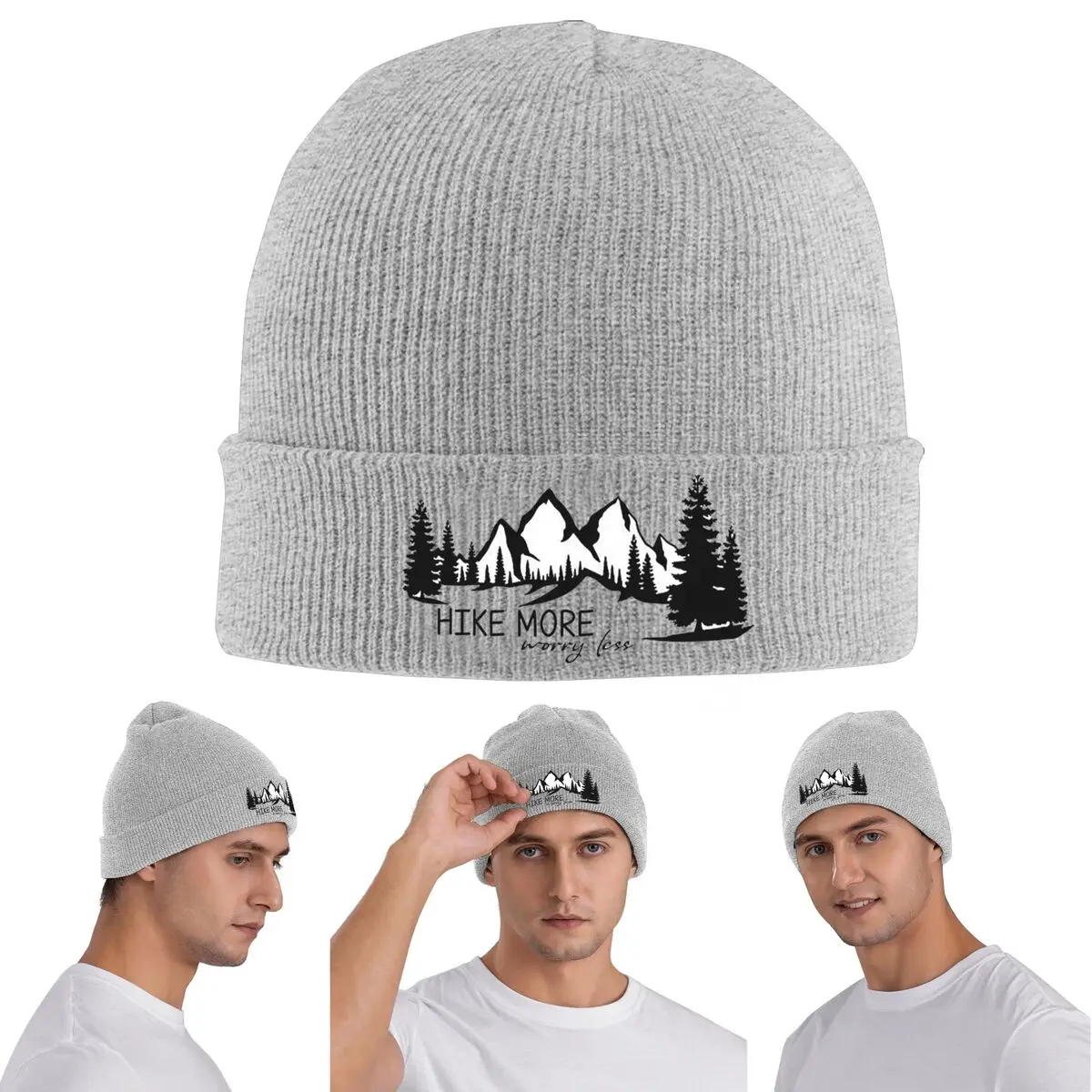 

Hiker Hike More Worry Less Теплая вязаная шапка Зимняя вязаная шапка Skullies Шапки Шапки в стиле хип-хоп для унисекс