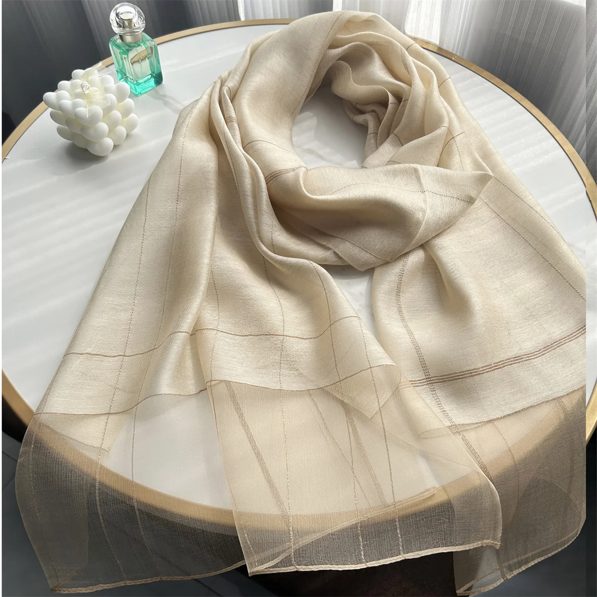 New Design Luxury Brand Women Foulard Plaid Frame Silk Solid Scarf Elegant Shawl Long Wrap Sunscreen