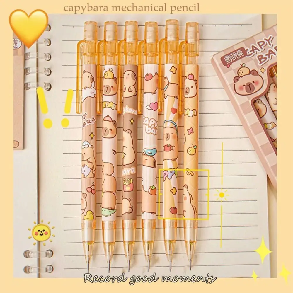 6PCS INS Kawaii Capybara Mechanical Pencil Cute Aesthetic 0.5mm Automatic Pencil Writing With Eraser Propelling Pencil Kids