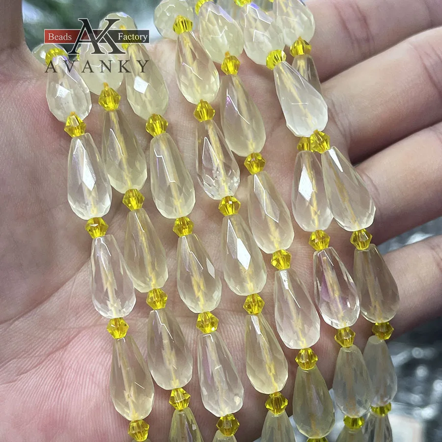 Natural Lemon Crystal Water droplet Beads Faceted Section Handmade For Jewelry Making DIY Necklace Bracelet 15''8x16mm