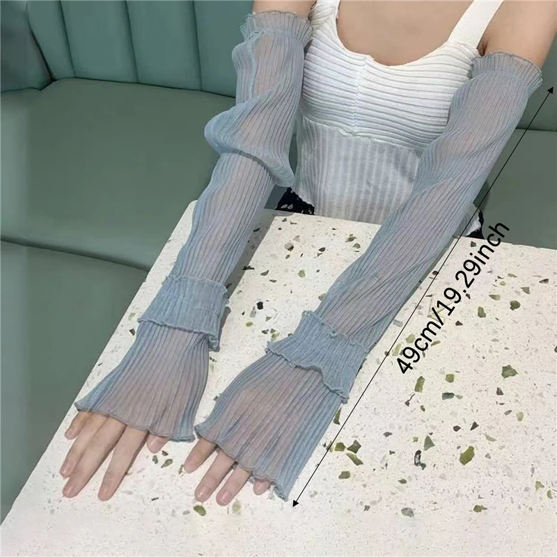 Women Long Fingerless Gloves Summer Sun Protection Gloves Lady Thin Lace Mesh Arm Sleeve Sunscreen Uv Breathable Driving Mittens