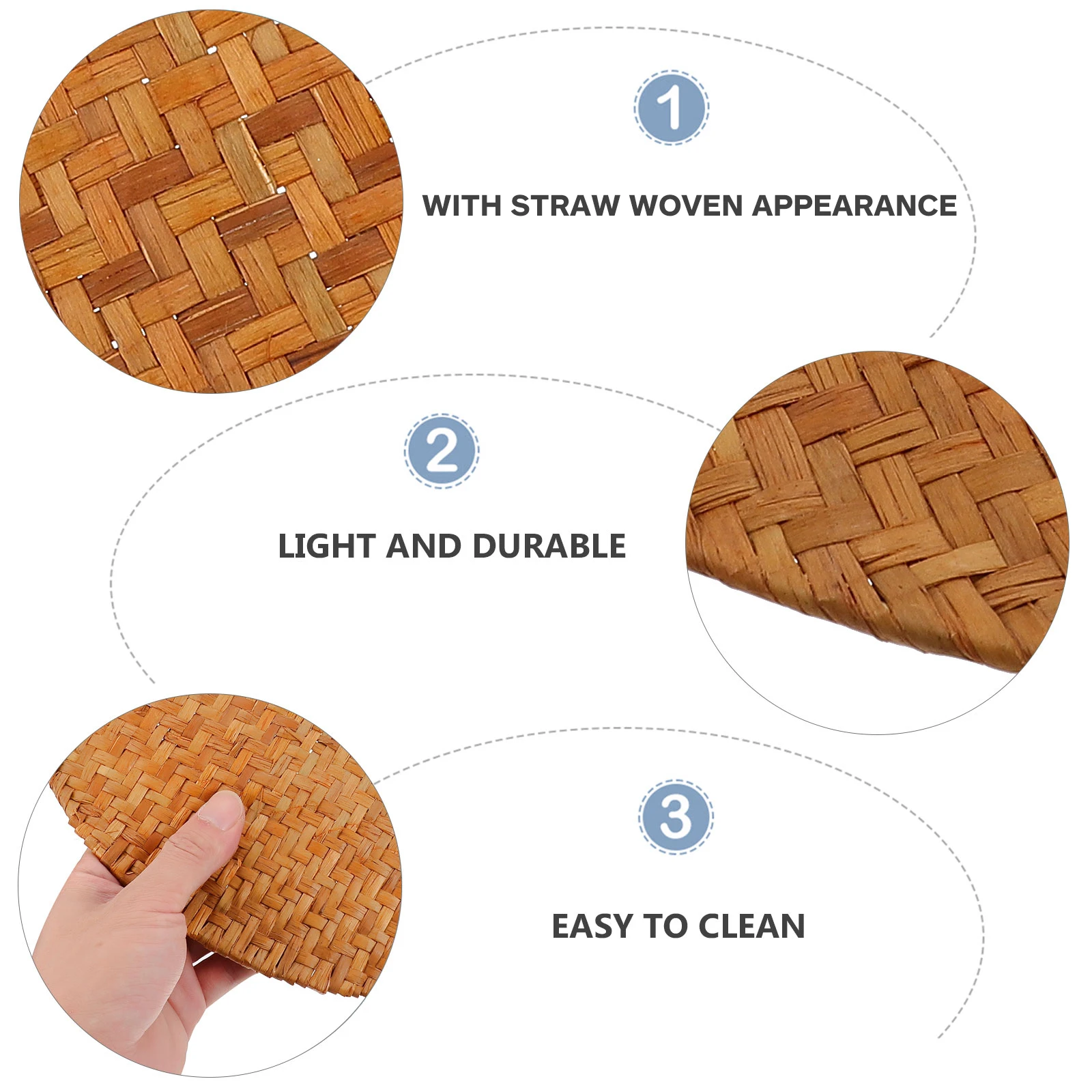 

2pcs Dining Table Mat Heat Insulated Placemat Straw Weave Lightweight for Home Bar Restaurant Use Household Tableware