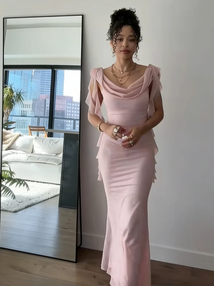 

Lady Stylish Tiered Ruffled Celebrity Taxi Dress Women's Elegant Off Shoulder Night Party Gown 2026 Luxury Flowy Ribbon Vistidos