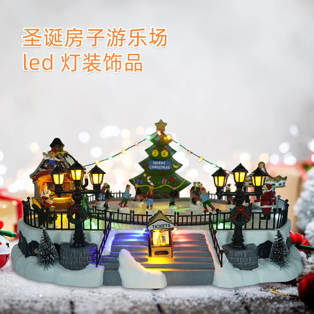 New holiday skiing Christmas scene amusement park music box set skating rink scene decoration