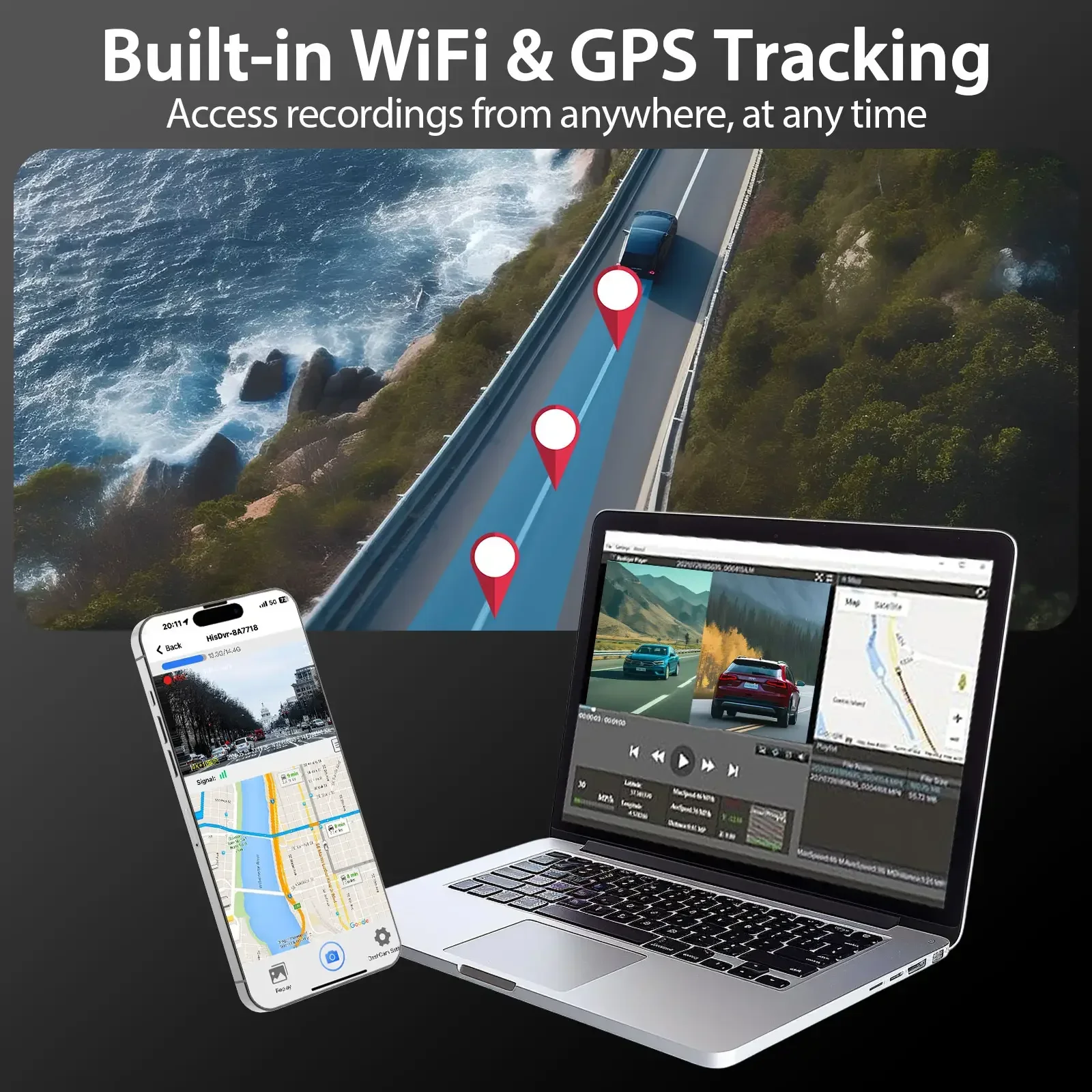 Видеорегистратор WIFI GPS Мини-автомобильный видеорегистратор спереди 4K и сзади 1080P с двумя объективами Комнатная камера ночного видения 24H Parking Monior Black Box производитель