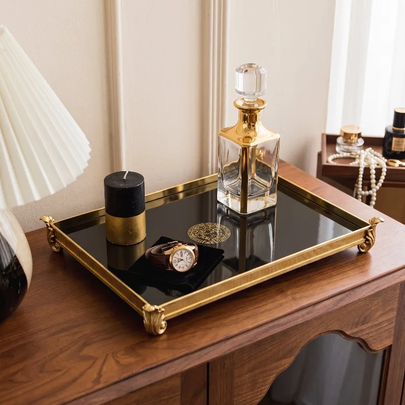European light luxury brass tray, living room storage tray, high-end coffee table fruit tray decorative ornament, modern home de