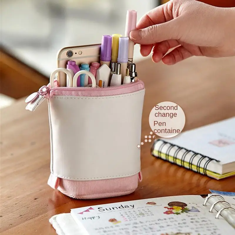 Creative Retractable Pencil Case School Stationery Storage Bag Kawaii Solid Color Pen Case Cute Pen Holder Gifts For Kid Pen Bag