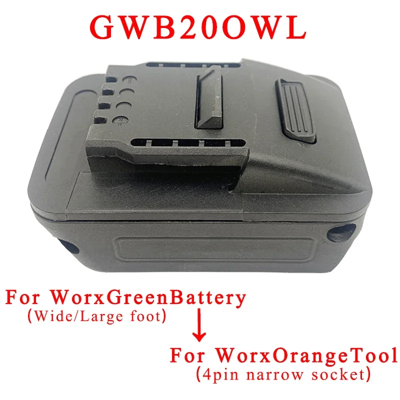 GWB20OWL Adapter konwertera do Worx 5-pinowe szerokie gniazdo 20V Bateria litowa WA3593 do 4-pinowych pomarańczowych elektronarzędzi Worx z małą stopką