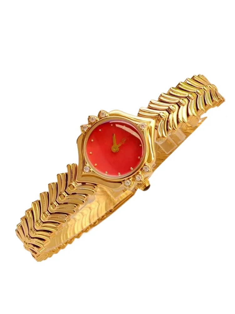 New women's watch natural fritillaria luxury gold-plated watch fishbone bracelet watch