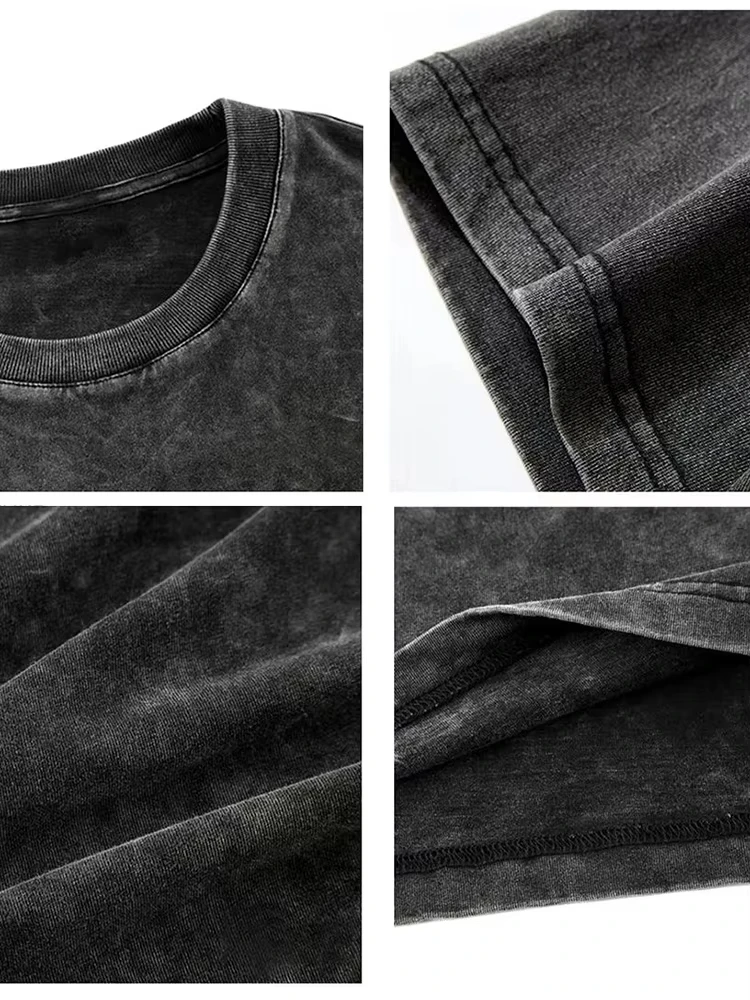Hochwertiges Oversize-Herren-Sommer-T-Shirt aus Baumwolle, Vintage-Waschung, Kurzarm, Locker Geschnitten, Streetwear, Kurzarm-Oberteil – Detail 6