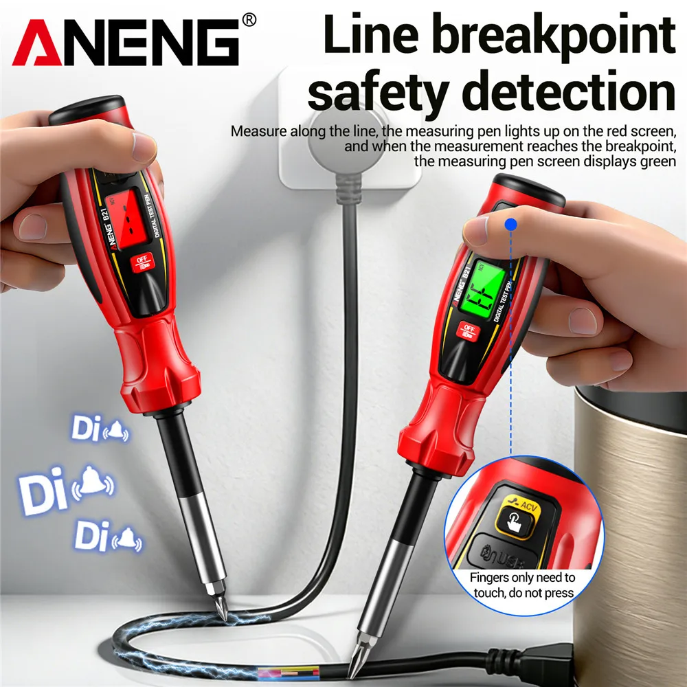 

Smart Sensing Voltage Tester Pen ANENG B21 30~1000V Non Contact 10 replaceable batch heads Rechargeable Portable Detection Tool