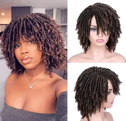 Ombre Braided Dreadlock Wig Synthetic Wig Black Brown BUG African Faux Locs Crochet Twist Hair Short Wigs Braided Wigs For Women