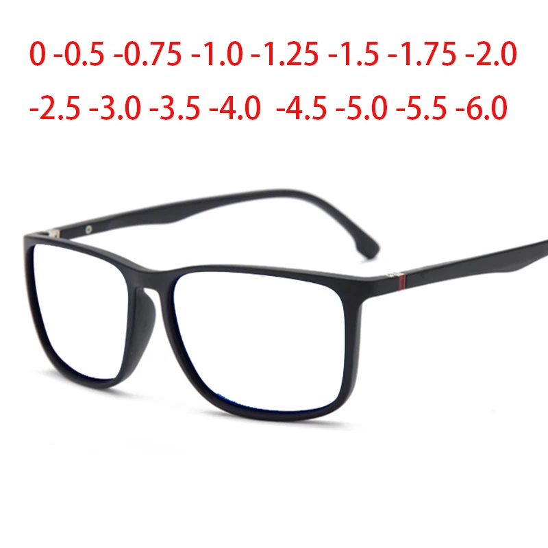 Square Glasses Men Thin Leg Minus Lens Prescription Eyewear Diopter 0 -0.5 -0.75 -1.0 To -6.0