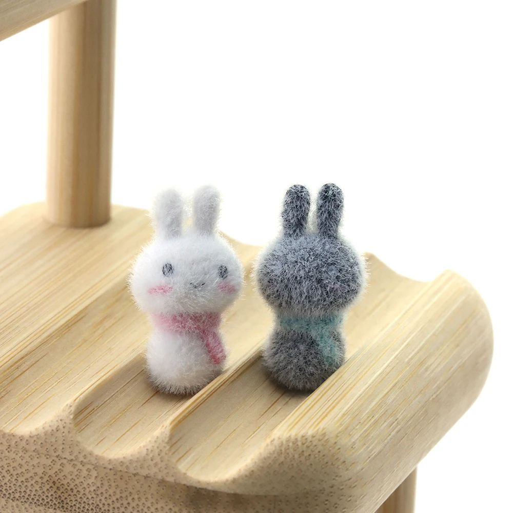 30Pcs 3D Flocking Resin Rabbit Charms Mini Plush Dolls Pendant for Necklace Earrings Keychain DIY Making Jewelry Accessories