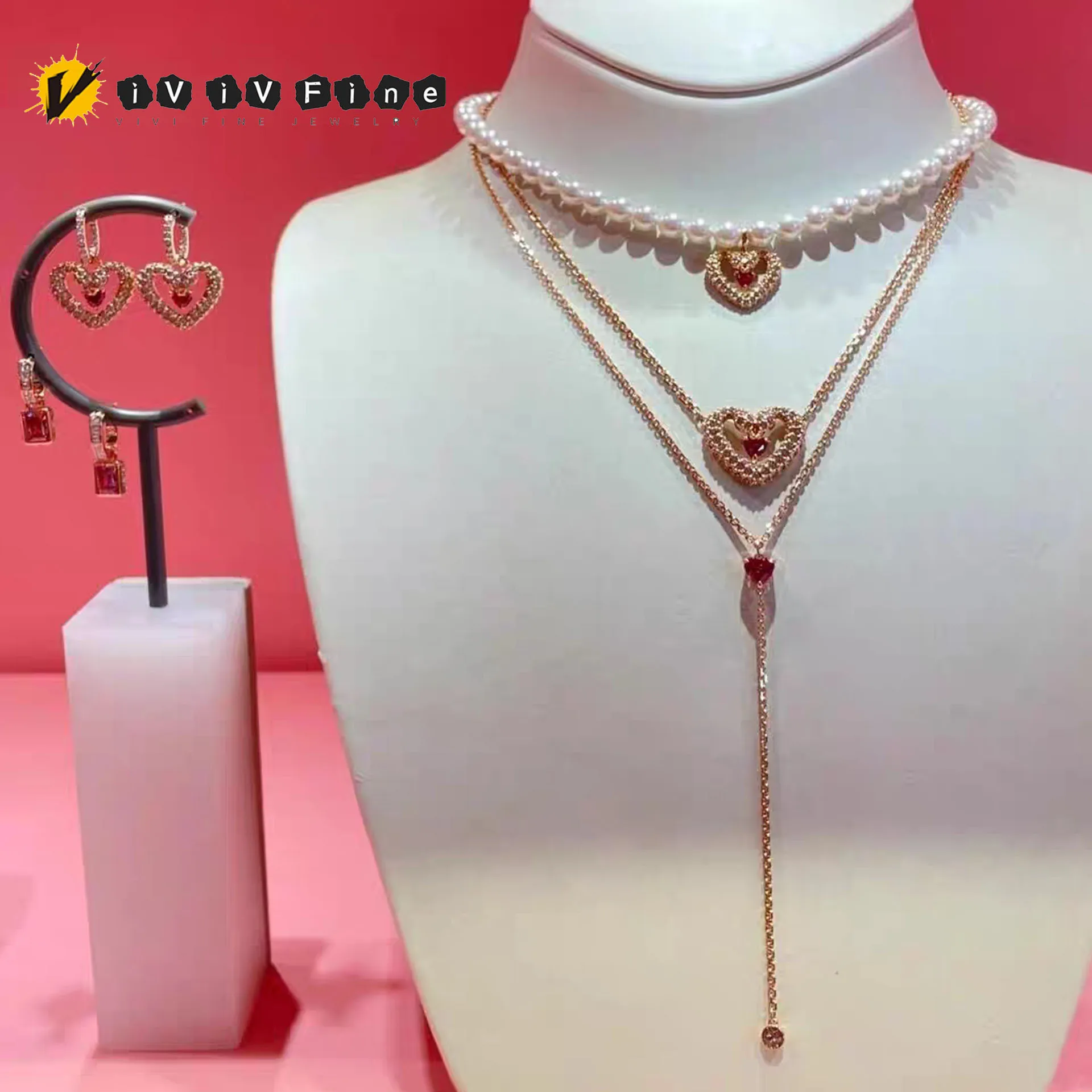 

Original 2025 Heart Shaped Series High Jewelry Set Fashion Stainless Steel Women's Necklace Earrings Bracelet Ring Romantic Gift