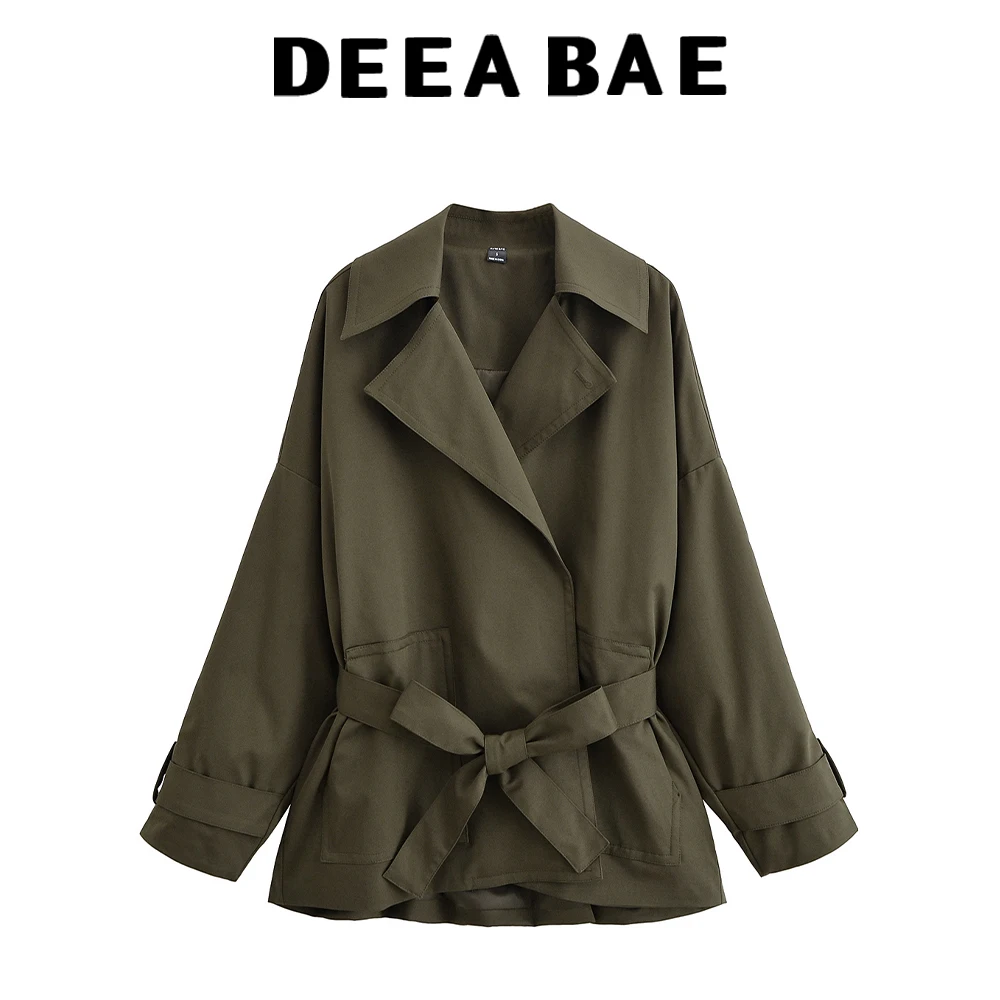 

DEEABAE 2021, осенняя новая женская одежда, модная темпераментная струящаяся куртка с лацканами и длинными рукавами, прямой пояс