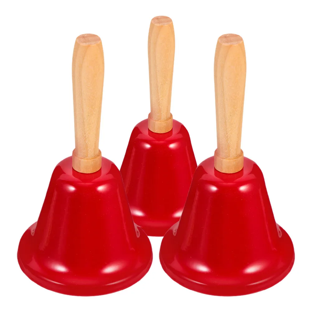 3Pcs Hand Bell Loud Metal Bells with Wooden Handle Dinner Service Classroom Feeding Training Alarm Ringing Bell