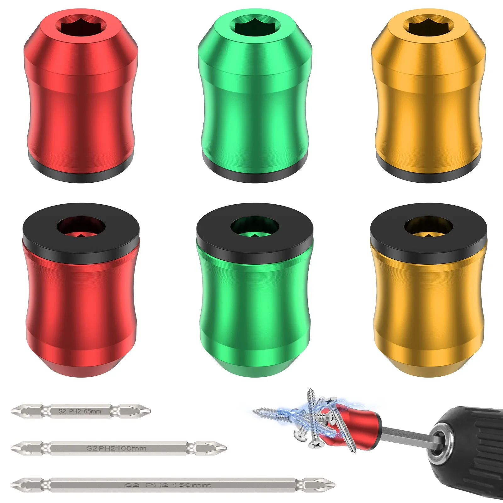 

9 set Magnetic Screw Holder with 3pcs Screwdrivers Magnetic Screw Ring Screwdriver Head Magnetic Ring for 1/4" Hex Screwdrivers