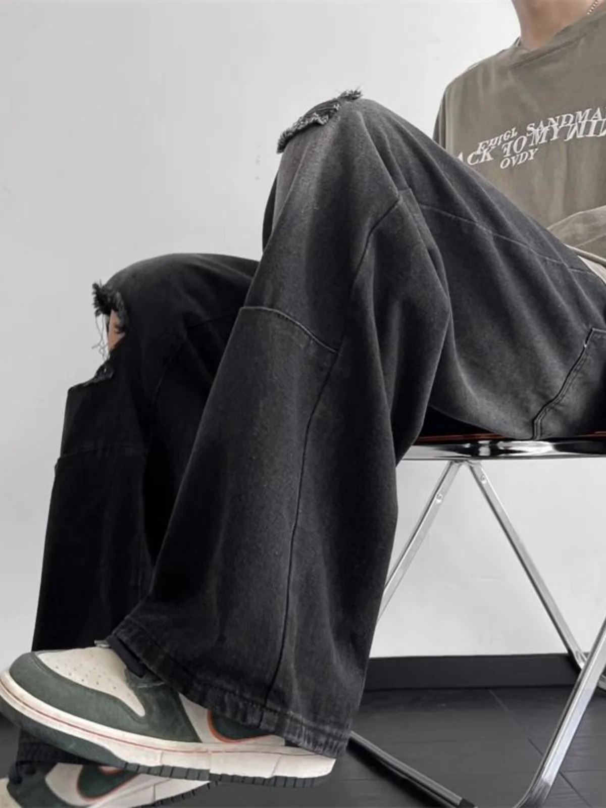 ウェイド・ブラ・イー デニムジーンズ メンズ レディース ルーズ ストレート ワイドレッグパンツ ヴィンテージ アメリカン ハイストリート スレ ターンド ドラ ウィメンズ...