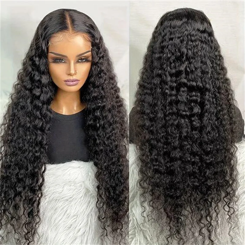 Long Soft Kinky Curly  Natural Black Preplucked 180Density  26Inch Deep Lace Front Wig For Women With Baby Hair Glueless Daily