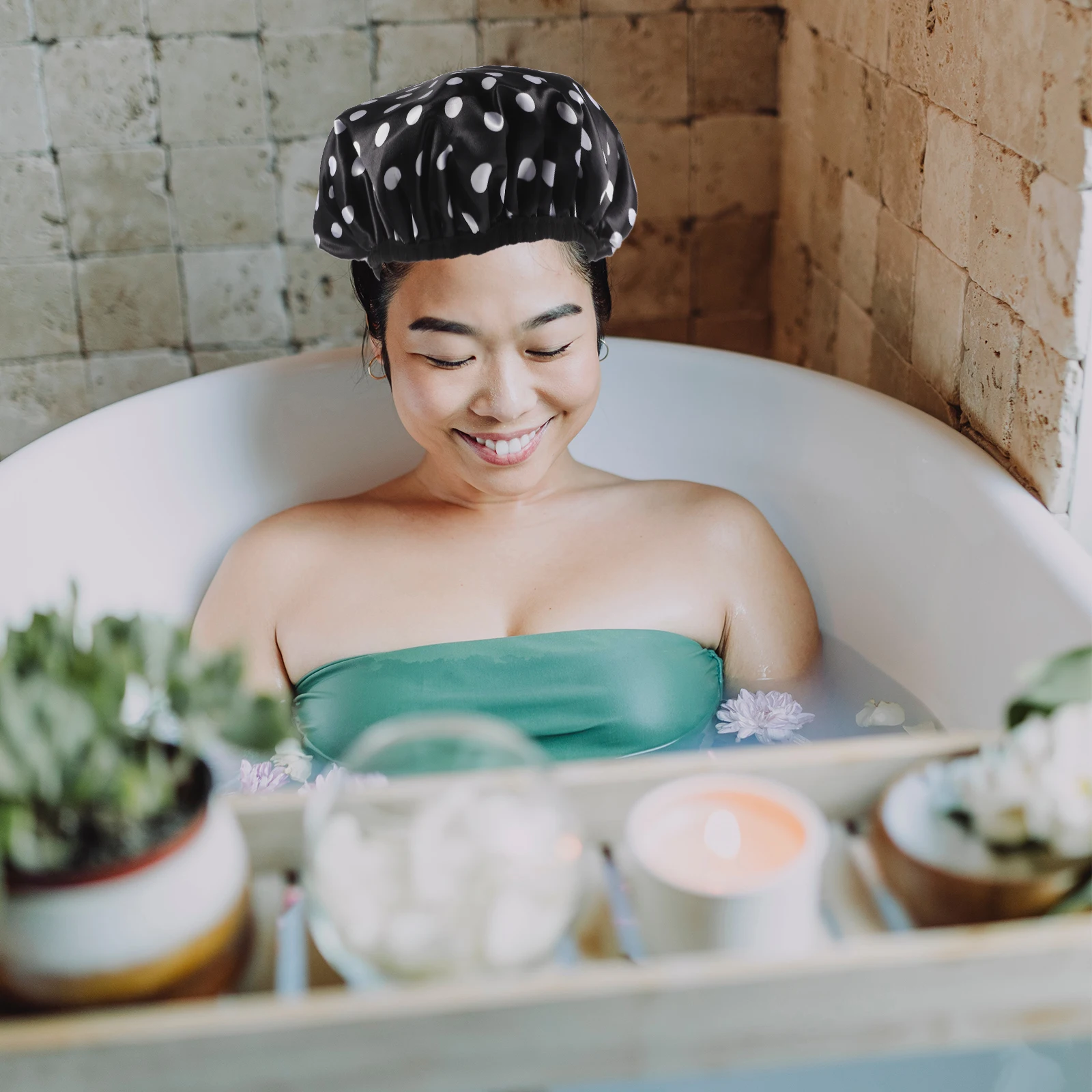 

Reusable Shower Caps Double Layer Bath Hats for Women Adults 3 in 1 Shower Cap Heated Steam Bathing Waterproof Dry Hair Hat Long