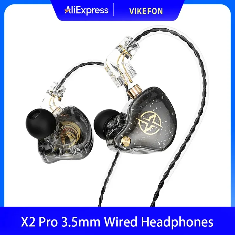X2 Pro 3.5mm Detachable Wired Headphones Double Dynamic HiFi Earphone Bass Headset Stereo Musician Monitor Earbuds Sport Running