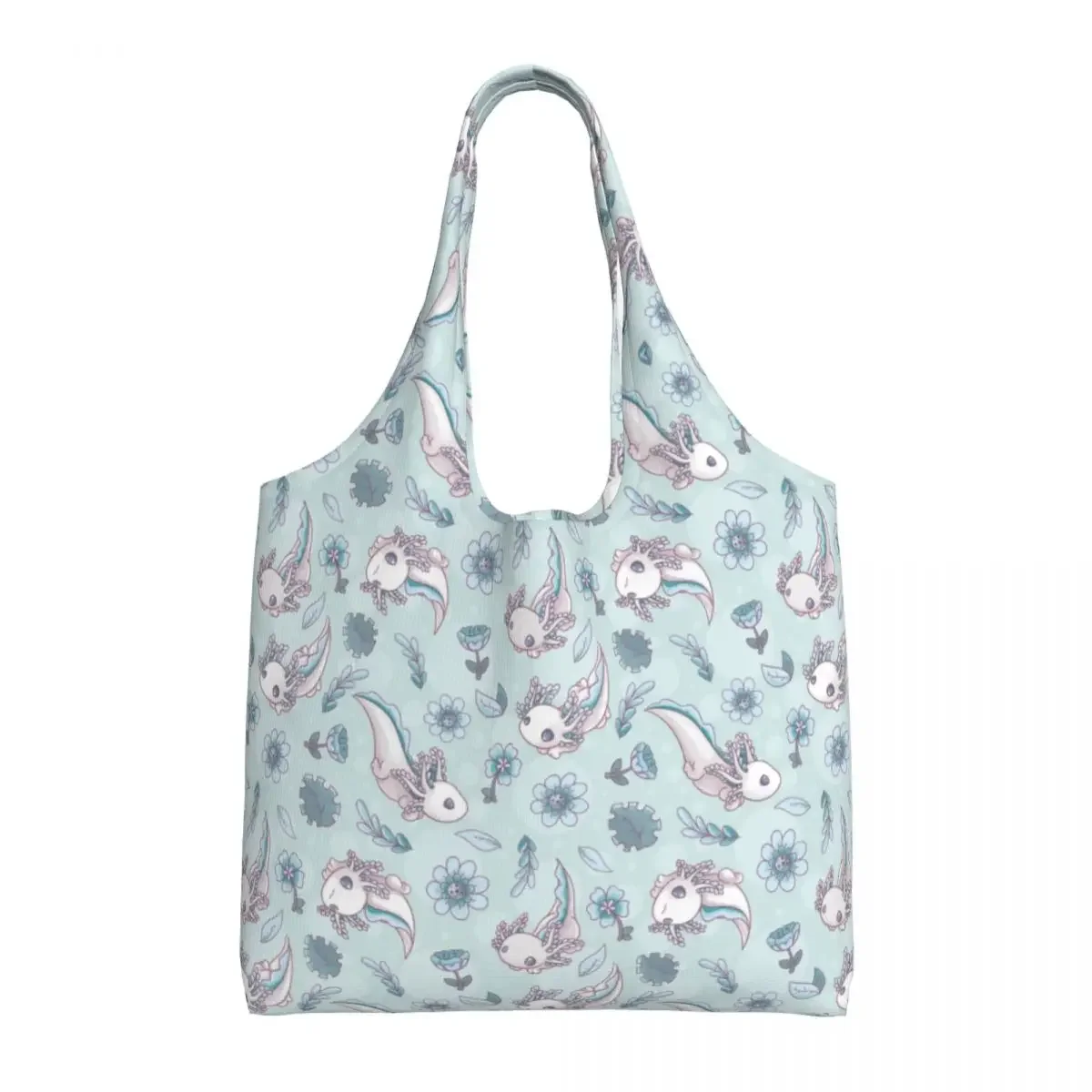 

Floral Speckled Axolotl Pattern Grocery Tote Shopping Bags Salamander Animal Canvas Shoulder Shopper Bags Big Capacity Handbags