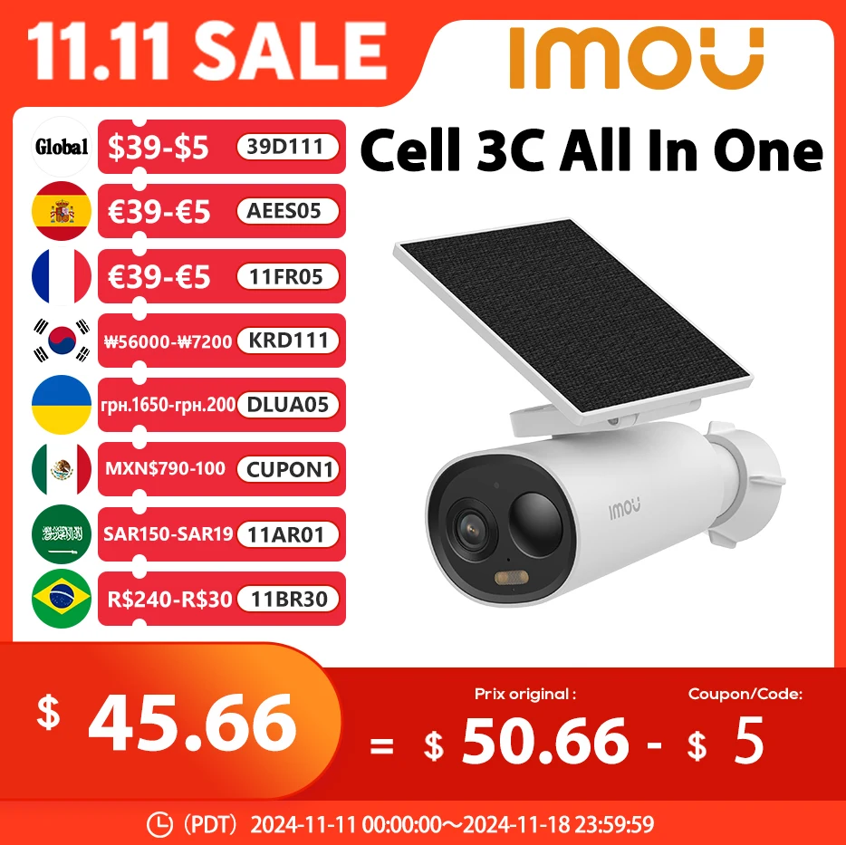 

IMOU Cell 3C «все в одном» камера безопасности на солнечной энергии, уличная беспроводная Wi-Fi камера, аккумуляторная камера, двустороннее аудио, домашнее наблюдение