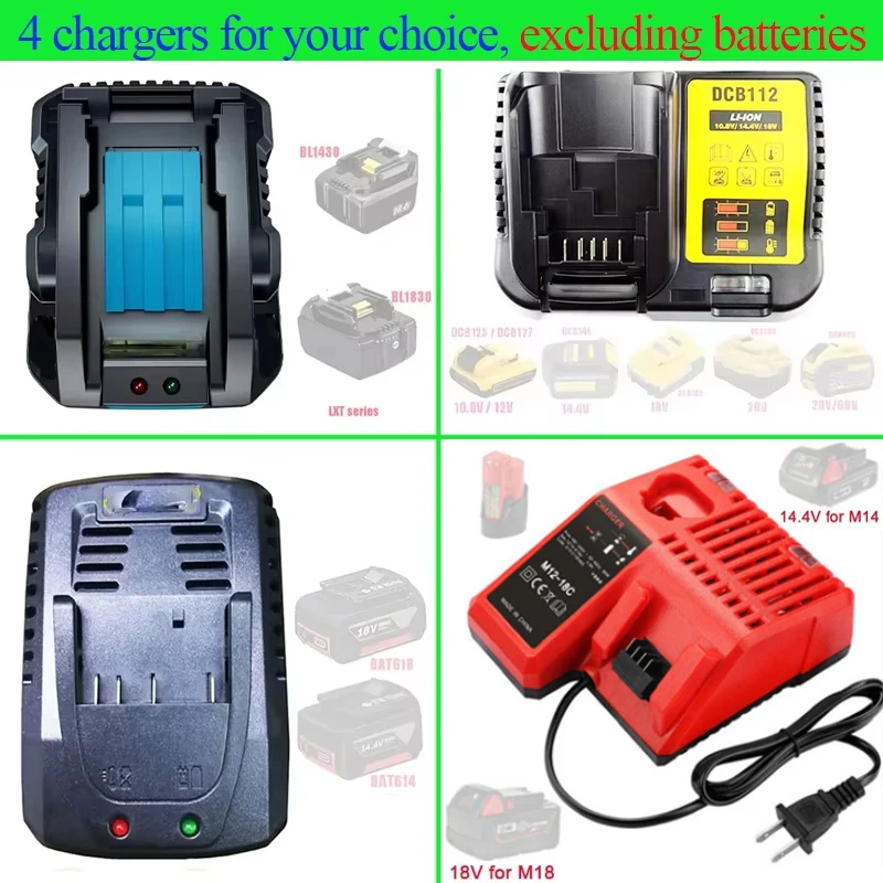 Li-Ion Battery Charger For Makita For Bosch For Dewalt For Milwaukee 14.4V 18V 20V DC18RC DCB112 1018K For M12 BL1830 AL1860CV