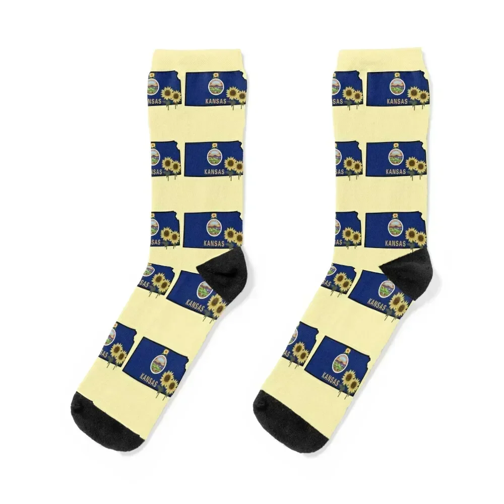 State of Kansas Flag with State Flower Wild Sunflower On Yellow Socks professional running Running loose Women Socks Men's