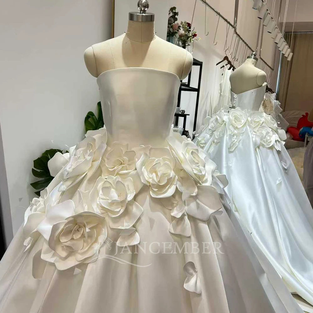 Court Train Customized Luxury Strapless Boho Wedding Dresses Sleeveless Ball Gown Lace Up Back Bridal Gowns свадебное