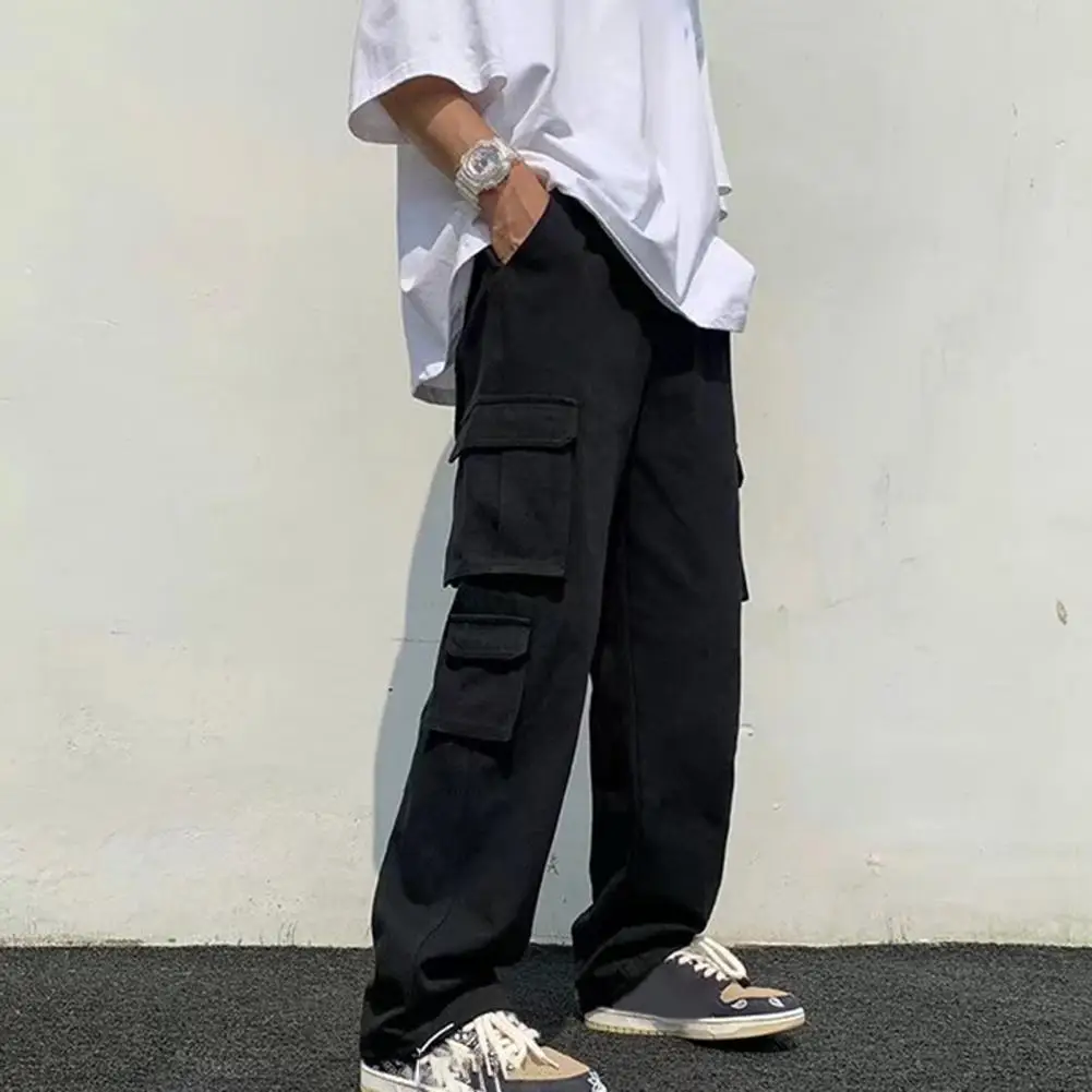 Baggy Pants Anti-pilling Male Straight Wide Leg Casual Long Trousers Mid-Rise Lightweight Casual Trousers Daily Clothing