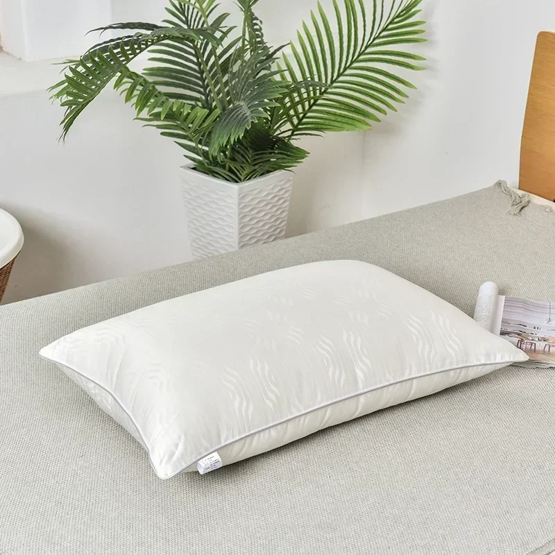 48*74Cm Mulberry Silk Bedding Pillows 1000 Grams Natural Silk Filling Jacquard Anti Mite Soft Fluffy Hotel Neck Sleeping Pillows