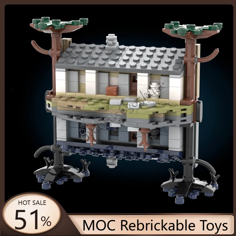 

417 деталей MOC: Модульные мини-блоки для сборки перевернутых зданий в стиле городских улиц, развивающая игрушка для детей, подарок на день рождения