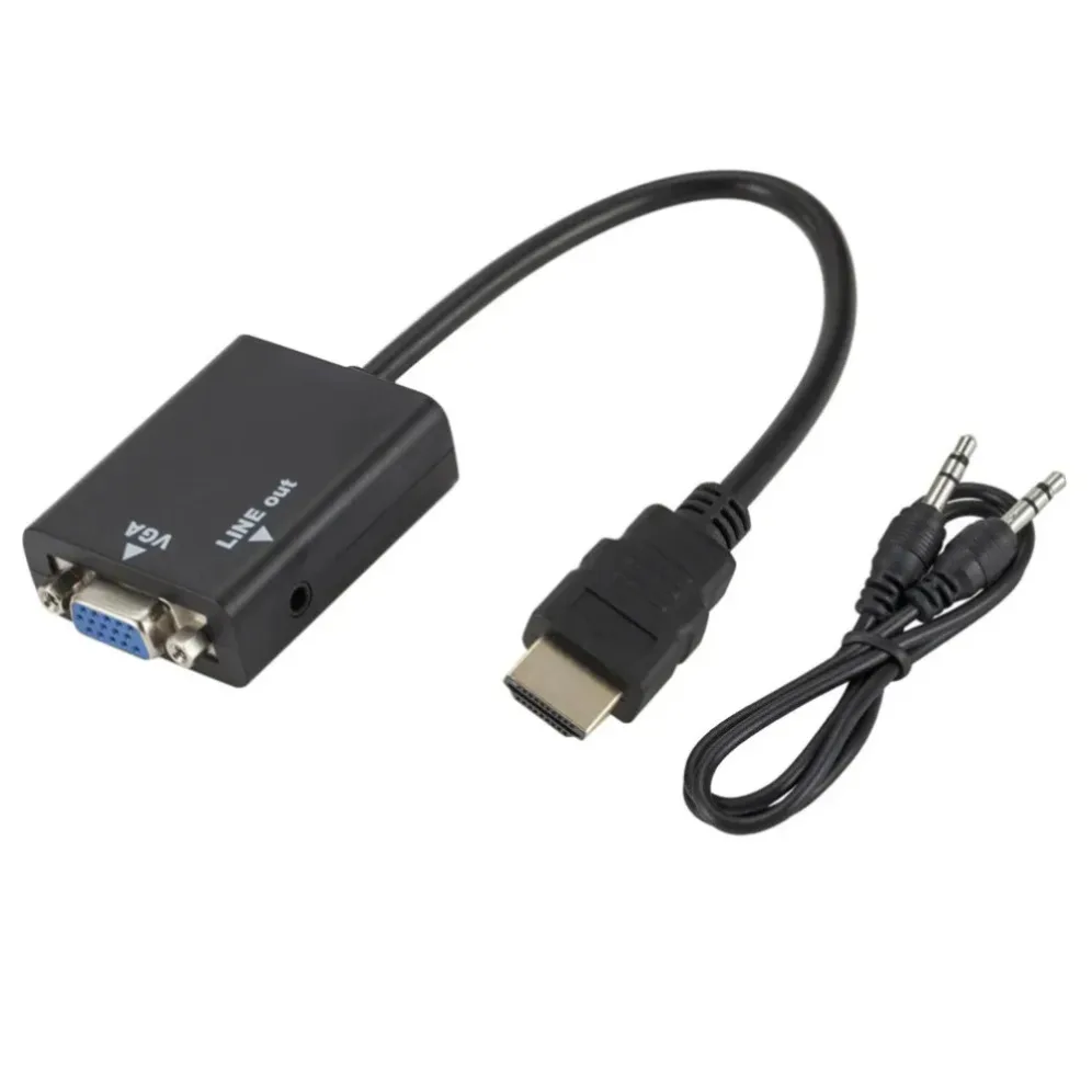 Grwibeou HD 1080P HDMI-VGA 케이블 변환기 (남성-여성) 3.5mm 잭 오디오 PC 노트북 태블릿용 어댑터