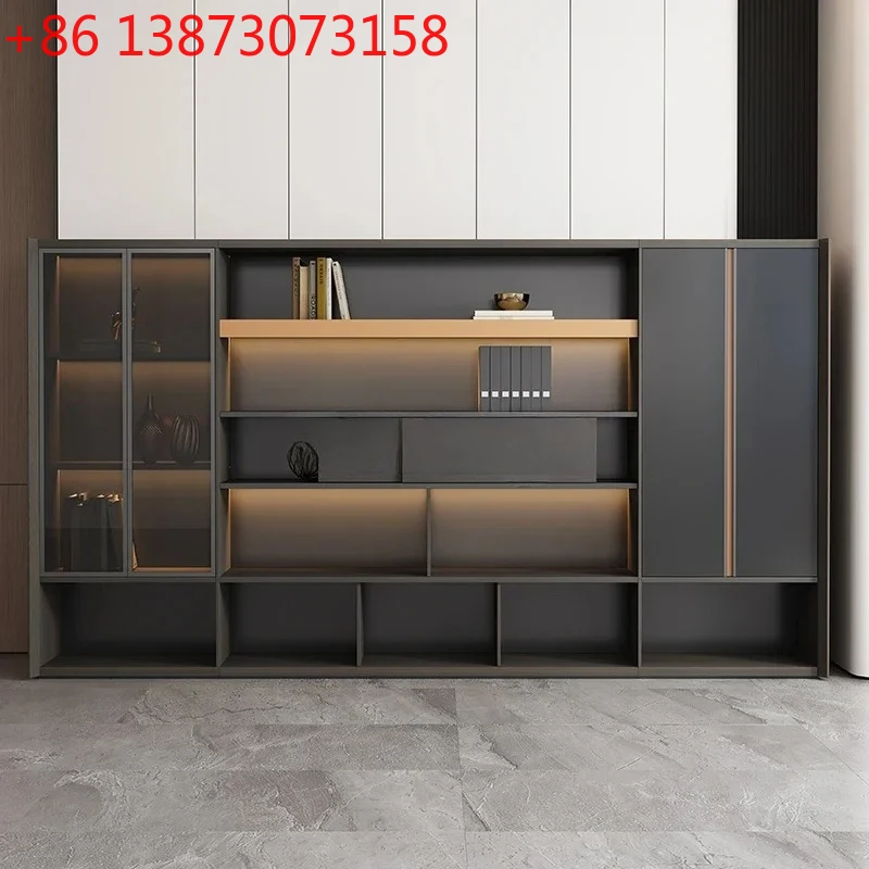 G Light luxury furniture floor-to-ceiling file cabinet, background cabinet atmospheric wooden double-open sliding door bookcase