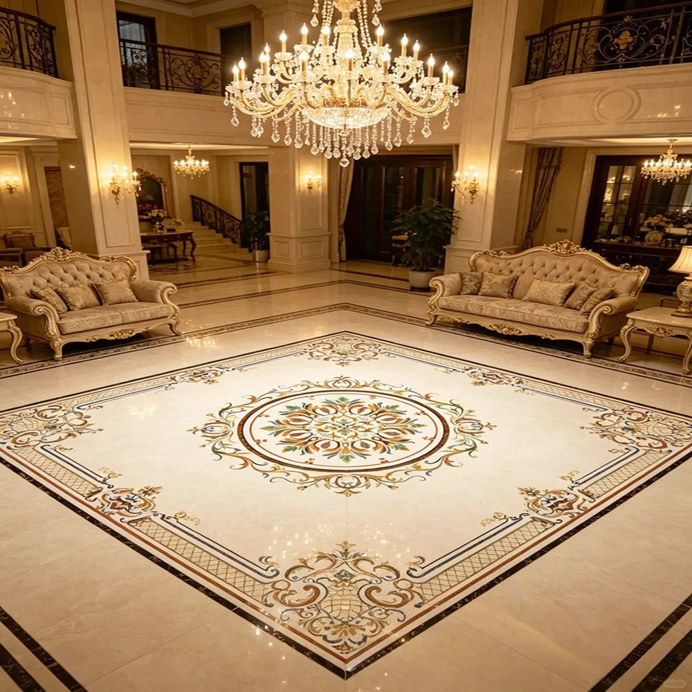 Luxury Villa Entrance Aisle Hall Marble Waterjet Parquet Ceramic Rock Slab Restaurant Tiles Bright Floor Tiles